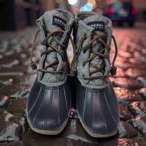 Sperry Gray and Black Duck Boots